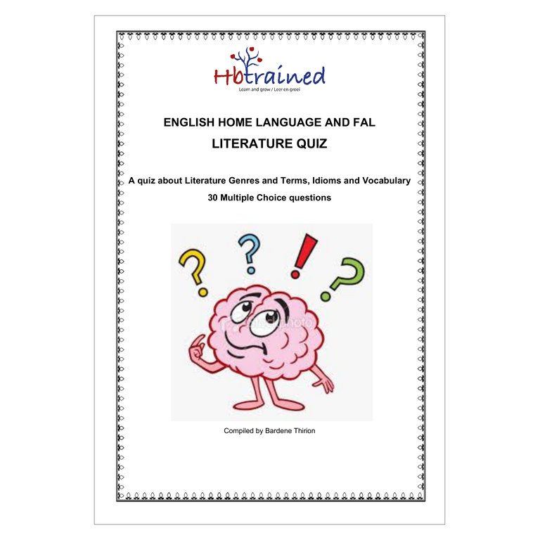 English FAL and HL Gr. 6 - 9 Revision Quiz