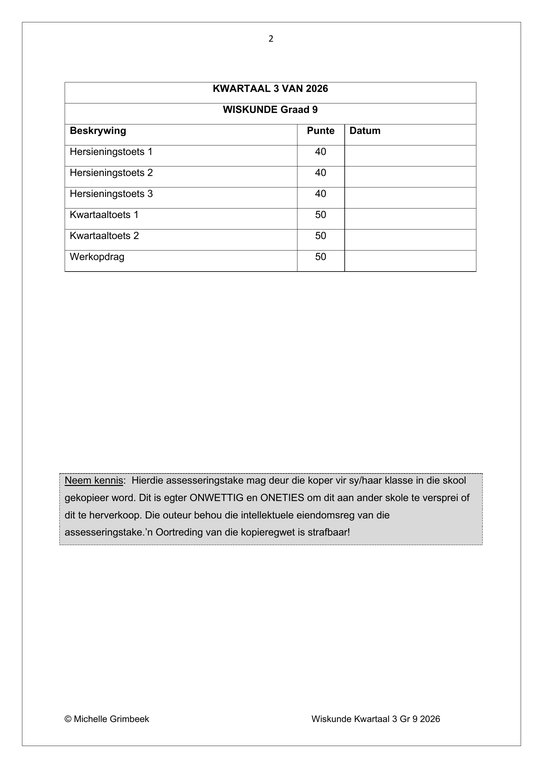 Wiskunde Gr. 9 Assesseringstaak 2026 Kwartaal 3 - Image 2