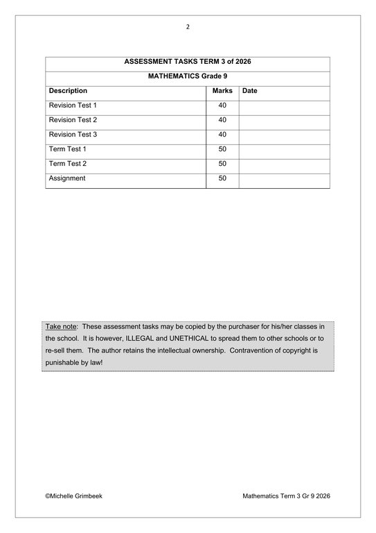 Mathematics Gr. 9 Assessment Task 2026 Term 3 - Image 2