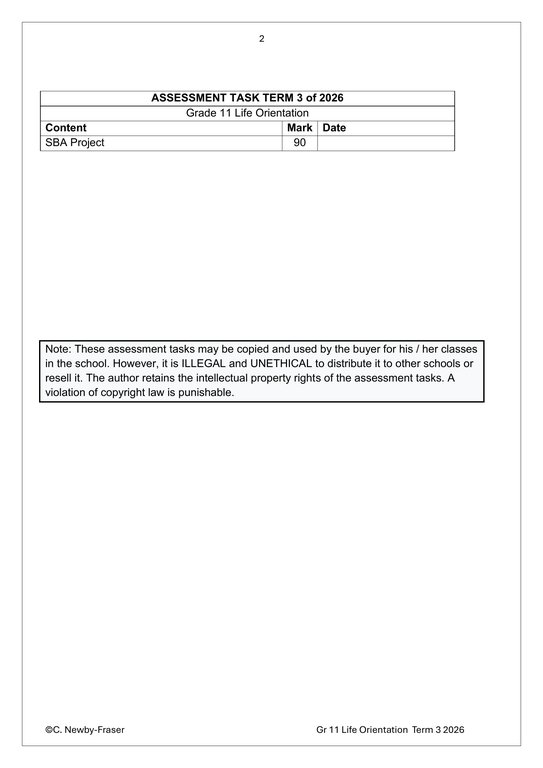 Life Skills (PSW) Gr. 11 Assessment Task 2026 Term 3 - Image 2