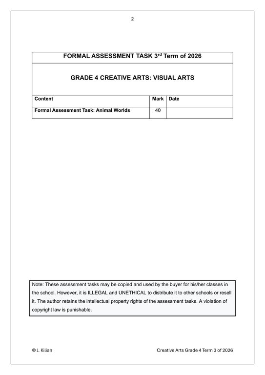 Visual Arts Gr. 4 Assessment Task 2026 Term 3 - Image 2