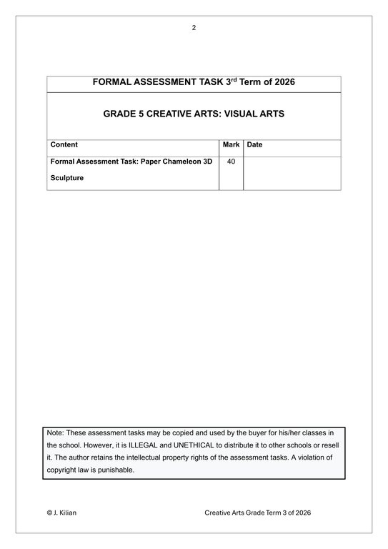 Visual Arts Gr. 5 Assessment Task 2026 Term 3 - Image 2