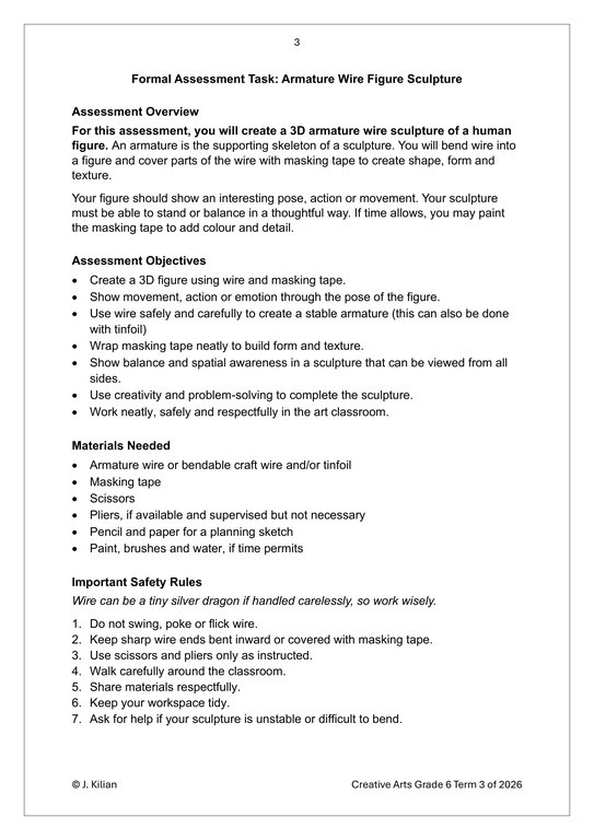 Visual Arts Gr. 6 Assessment Task 2026 Term 3 - Image 3