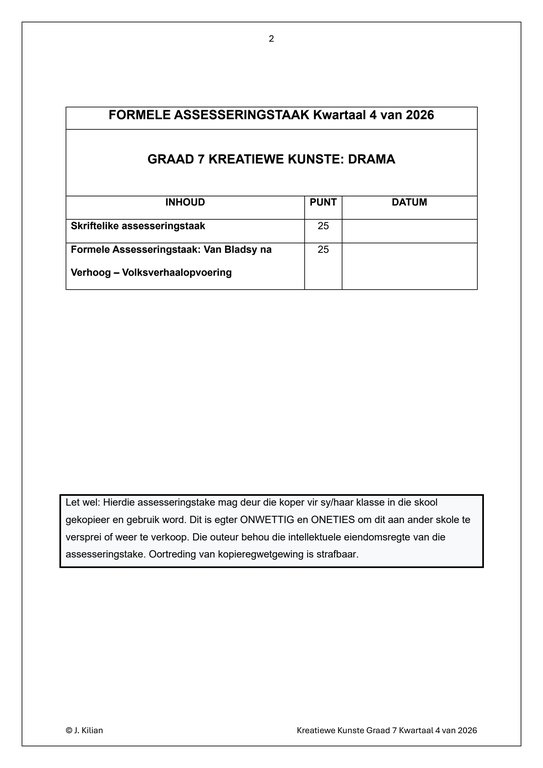 Drama (Afrikaans) Gr. 7 Assesseringstaak 2026 Kwartaal 4 - Image 2