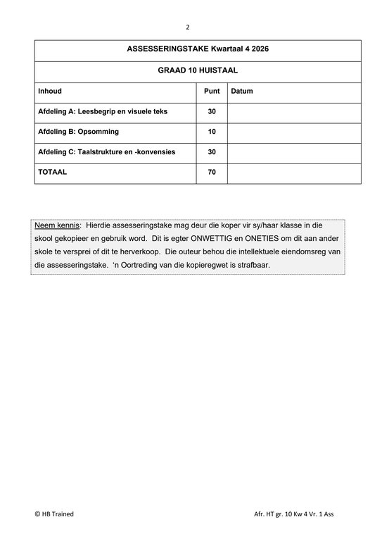Afrikaans Huistaal Gr. 10 Assesseringstaak 2026 Kwartaal 4 Vraestel 1 - Image 2