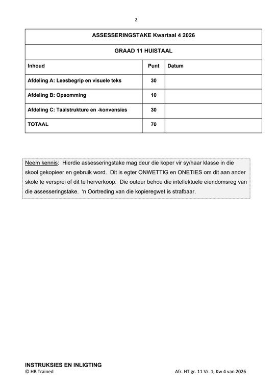 Afrikaans Huistaal Gr. 11 Assesseringstaak 2026 Kwartaal 4 Vraestel 1 - Image 2