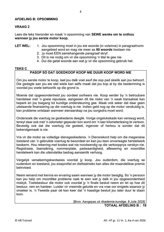 Afrikaans Huistaal Gr. 11 Assesseringstaak 2026 Kwartaal 4 Vraestel 1 - Image 3