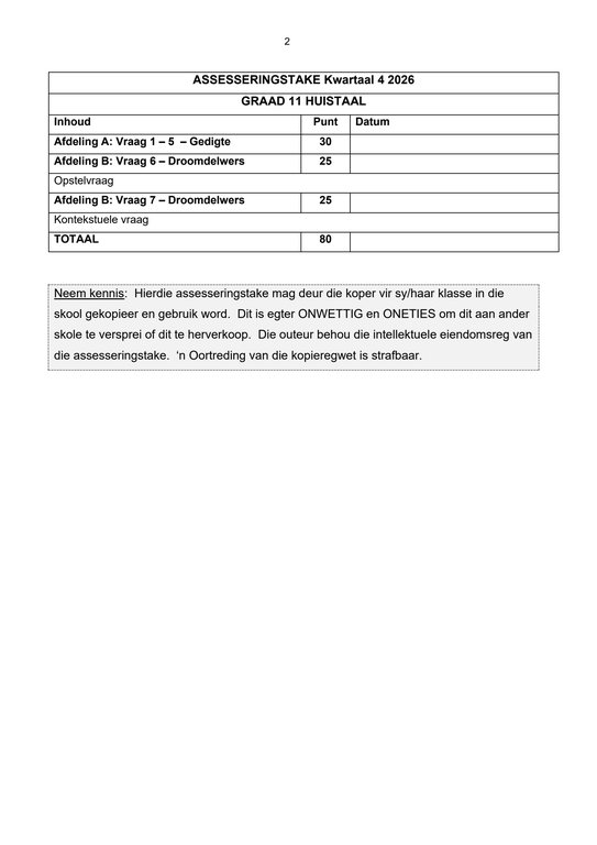 Afrikaans Huistaal Gr. 11 Assesseringstaak 2026 Kwartaal 4 Vraestel 2 - Image 2