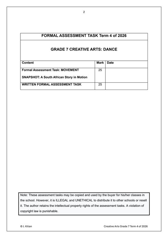 Dance Gr. 7 Assessment Task 2026 Term 4 - Image 2