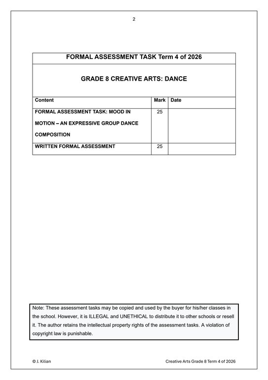 Dance Gr. 8 Assessment Task 2026 Term 4 - Image 2