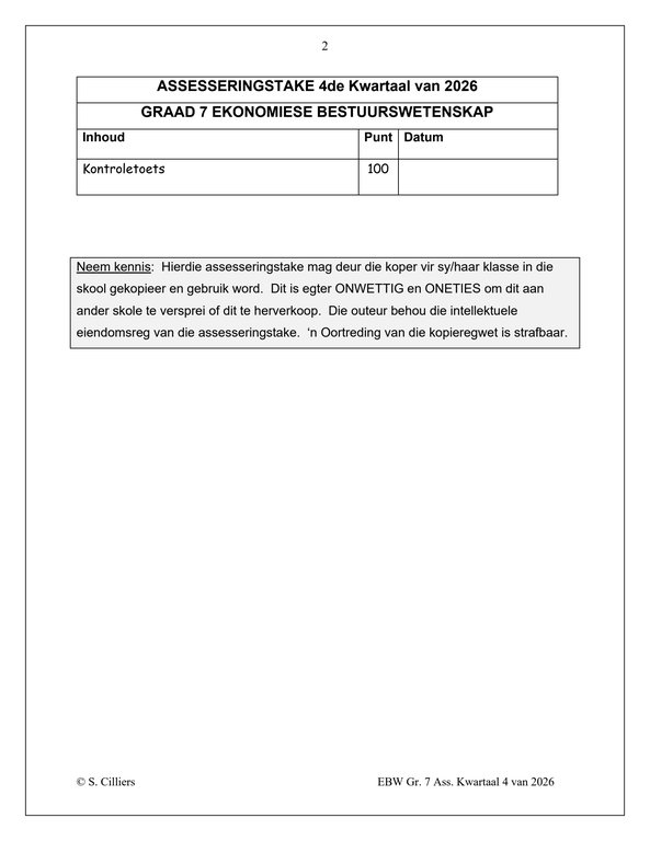 Ekonomiese- en Bestuurswetenskap Gr. 7 Assesseringstaak 2026 Kwartaal 4 - Image 2