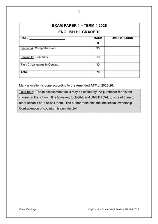 English Home Language Gr. 10 Assessment Task 2026 Term 4 Paper 1 - Image 2