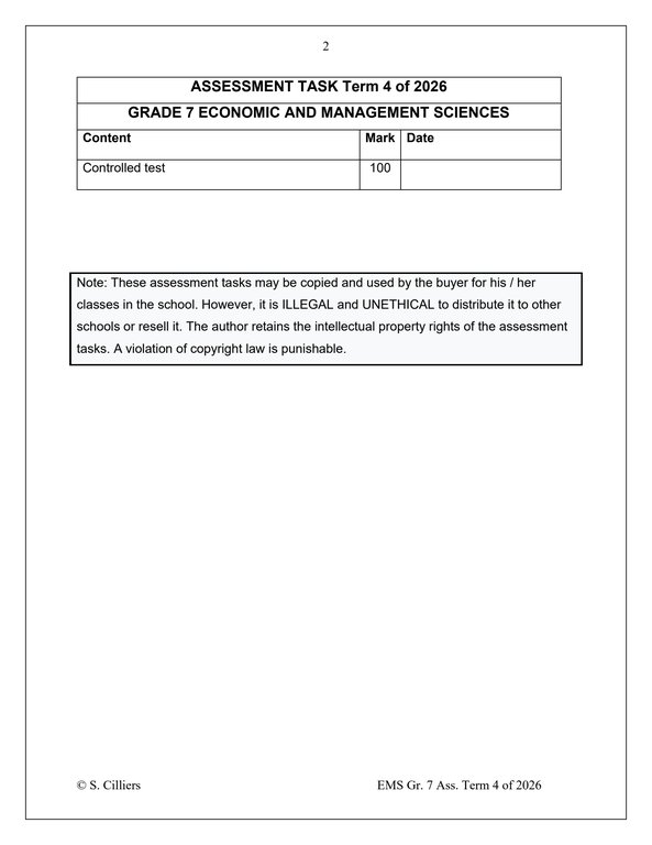 Economic and Management Sciences Gr. 7 Assessment Task 2026 Term 4 - Image 2