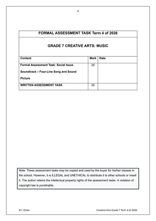 Music Gr. 7 Assessment Task 2026 Term 4 - Image 2