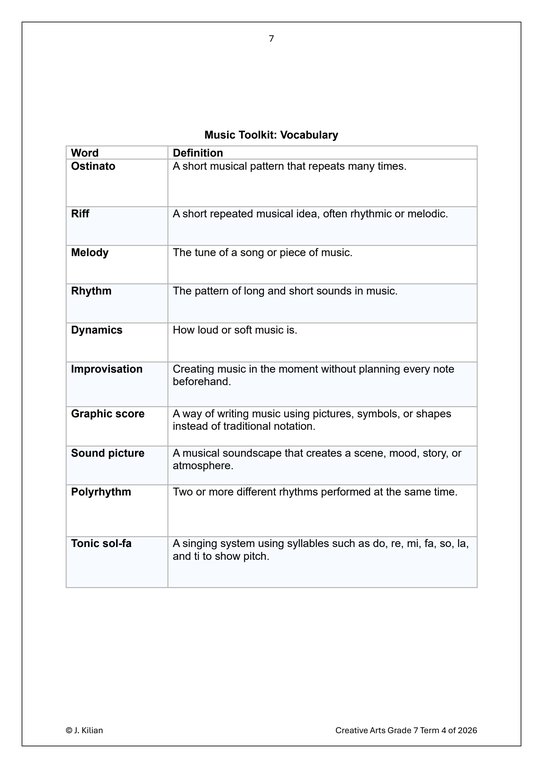 Music Gr. 7 Assessment Task 2026 Term 4 - Image 4