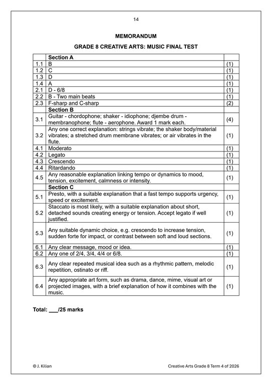 Music Gr. 8 Assessment Task 2026 Term 4 - Image 4