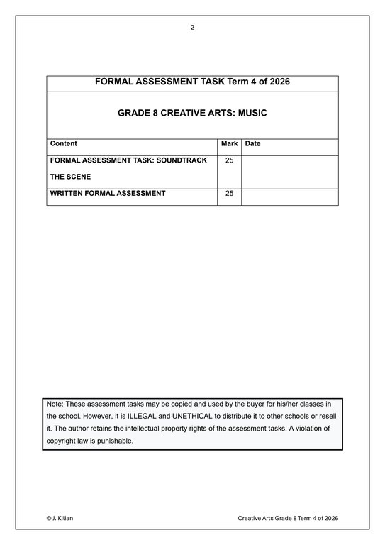 Music Gr. 8 Assessment Task 2026 Term 4 - Image 2