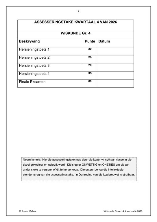 Wiskunde Gr. 4 Assesseringstaak 2026 Kwartaal 4 - Image 2