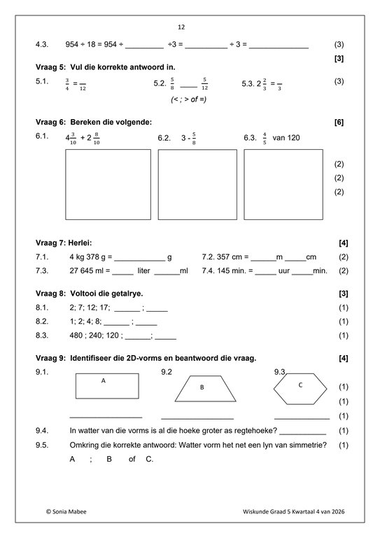 Wiskunde Gr. 5 Assesseringstaak 2026 Kwartaal 4 - Image 4