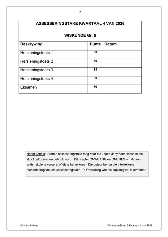 Wiskunde Gr. 5 Assesseringstaak 2026 Kwartaal 4 - Image 2