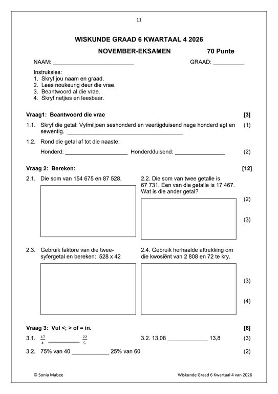 Wiskunde Gr. 6 Assesseringstaak 2026 Kwartaal 4 - Image 5