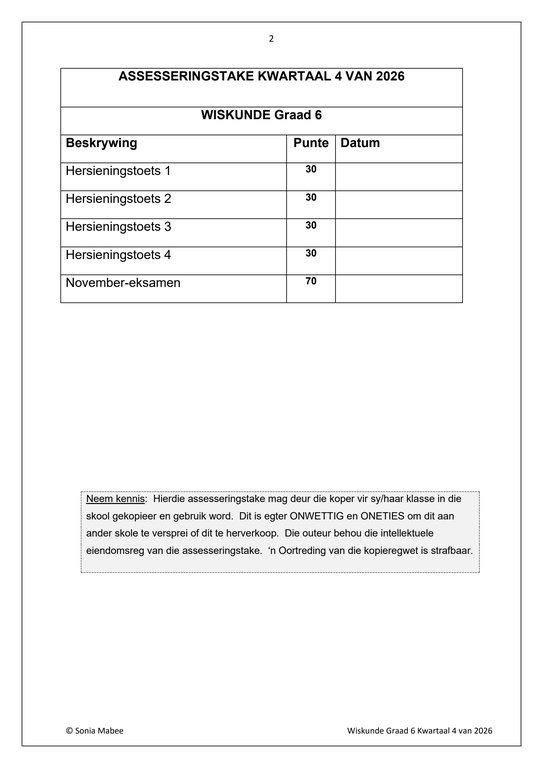 Wiskunde Gr. 6 Assesseringstaak 2026 Kwartaal 4 - Image 2