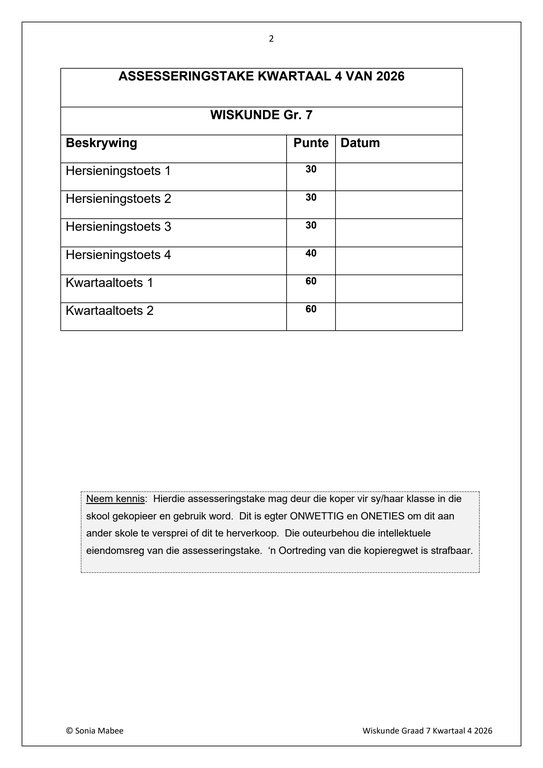 Wiskunde Gr. 7 Assesseringstaak 2026 Kwartaal 4 - Image 2