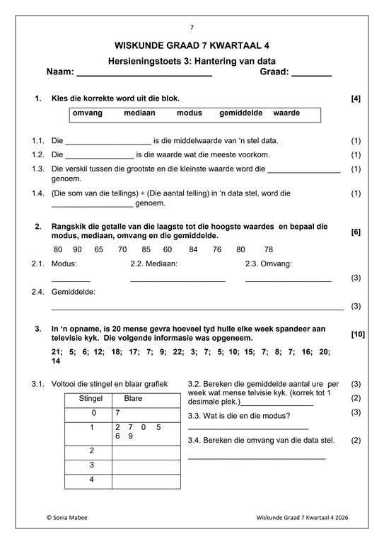 Wiskunde Gr. 7 Assesseringstaak 2026 Kwartaal 4 - Image 3