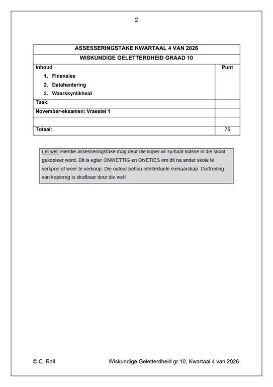 Wiskundige Geletterdheid Gr. 10 Assesseringstaak 2026 Kwartaal 4 Vraestel 1 - Image 2