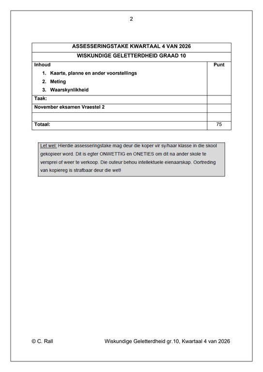 Wiskundige Geletterdheid Gr. 10 Assesseringstaak 2026 Kwartaal 4 Vraestel 2 - Image 2