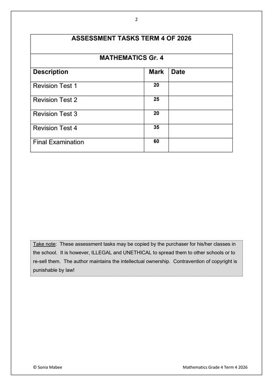 Mathematics Gr. 4 Assessment Task 2026 Term 4 - Image 2
