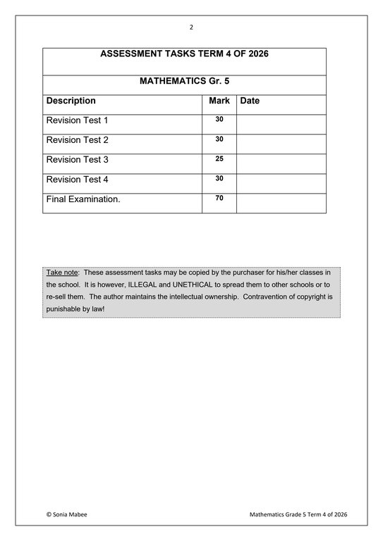 Mathematics Gr. 5 Assessment Task 2026 Term 4 - Image 2