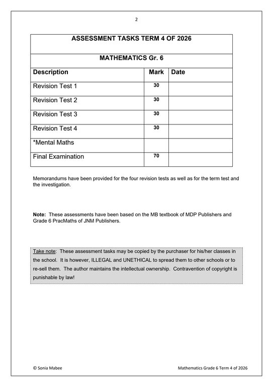 Mathematics Gr. 6 Assessment Task 2026 Term 4 - Image 2