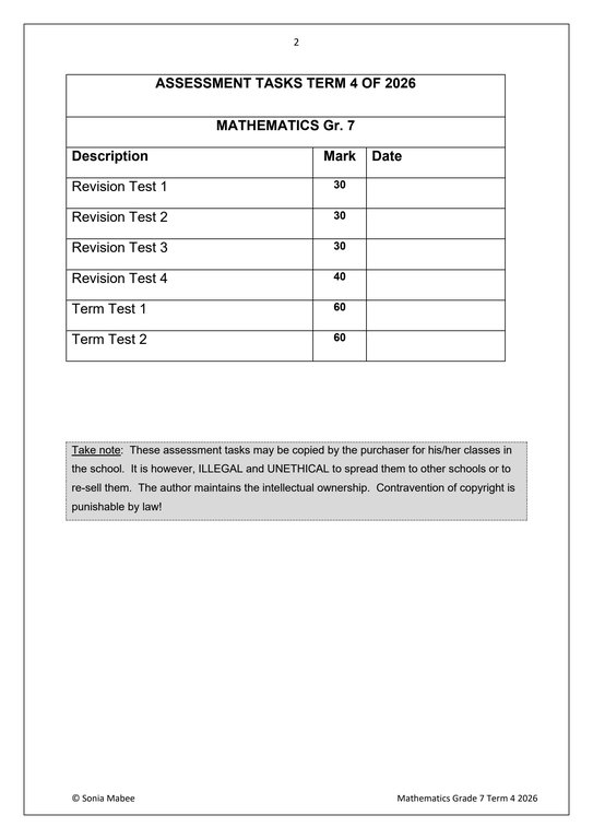 Mathematics Gr. 7 Assessment Task 2026 Term 4 - Image 2