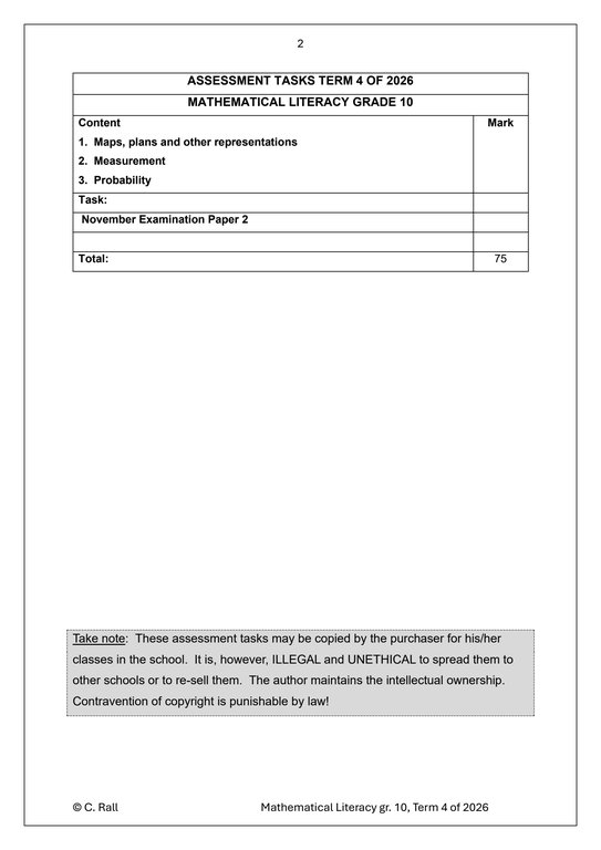 Mathematical Literacy Gr. 10 Assessment Task 2026 Term 4 Paper 2 - Image 2