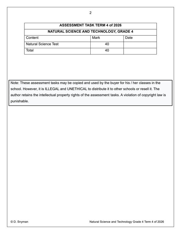 Natural Sciences and Technology Gr. 4 Assessment Task 2026 Term 4 - Image 2