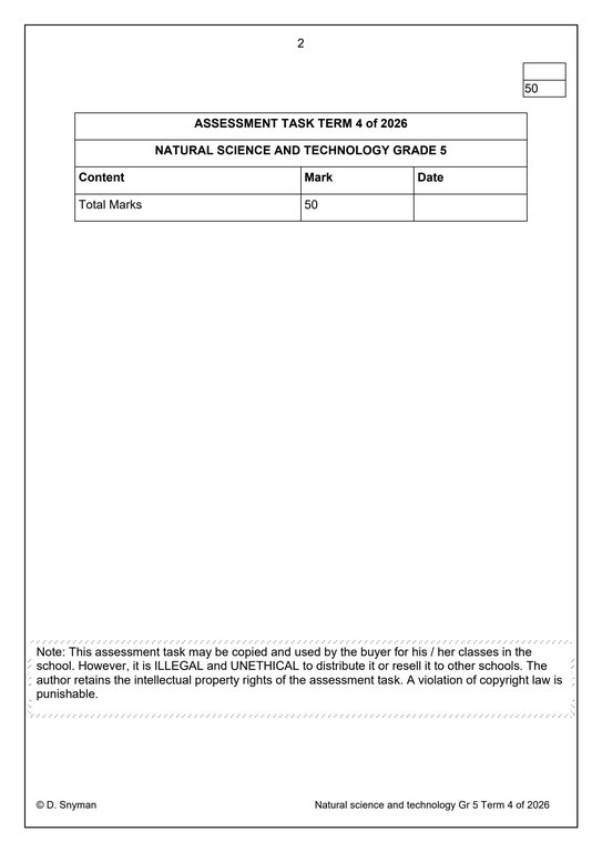 Natural Sciences and Technology Gr. 5 Assessment Task 2026 Term 4 - Image 2