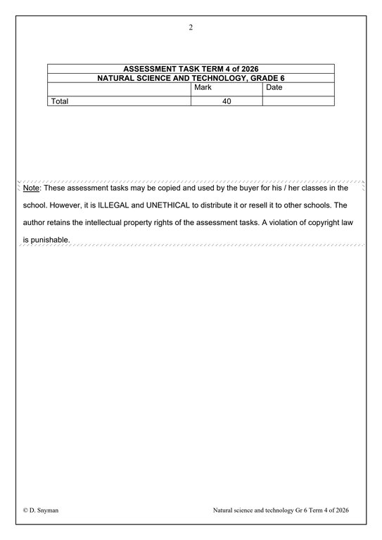 Natural Sciences and Technology Gr. 6 Assessment Task 2026 Term 4 - Image 2