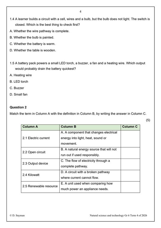 Natural Sciences and Technology Gr. 6 Assessment Task 2026 Term 4 - Image 3
