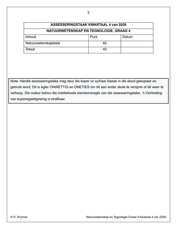 Natuurwetenskap en Tegnologie Gr. 4 Assesseringstaak 2026 Kwartaal 4 - Image 2