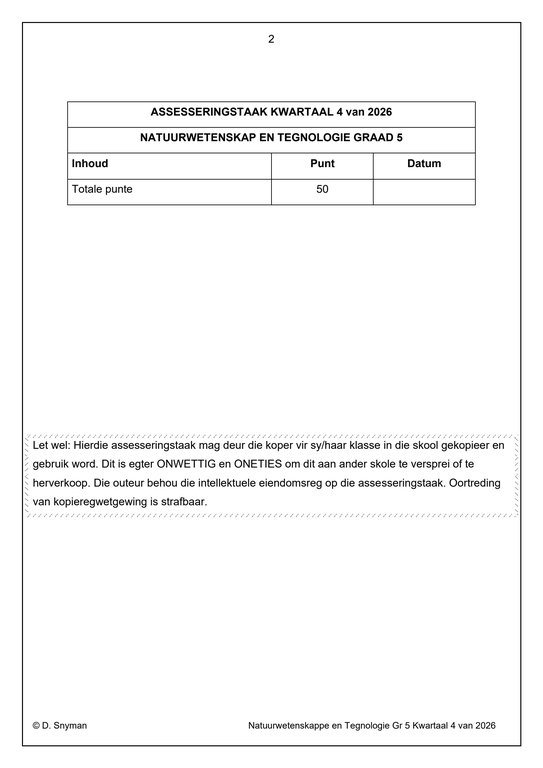 Natuurwetenskap en Tegnologie Gr. 5 Assesseringstaak 2026 Kwartaal 4 - Image 2