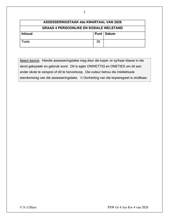 Lewensvaardighede (PSW) Gr. 4 Assesseringstaak 2026 Kwartaal 4 - Image 2