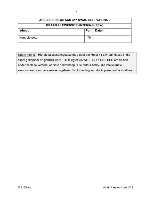 Lewensvaardighede (PSW) Gr. 7 Assesseringstaak 2026 Kwartaal 4 - Image 2