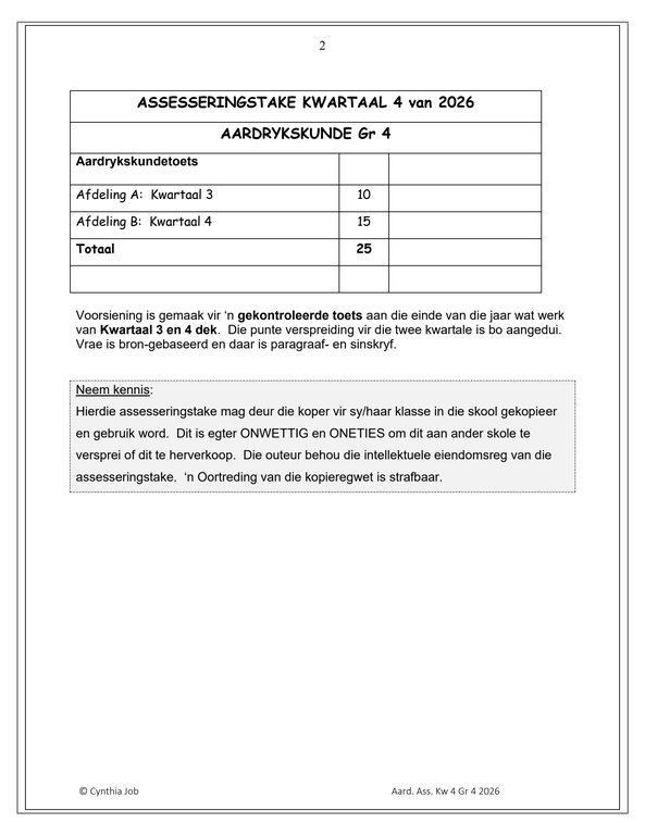 Sosiale Wetenskap Aardrykskunde Gr. 4 Assesseringstaak 2026 Kwartaal 4 - Image 2