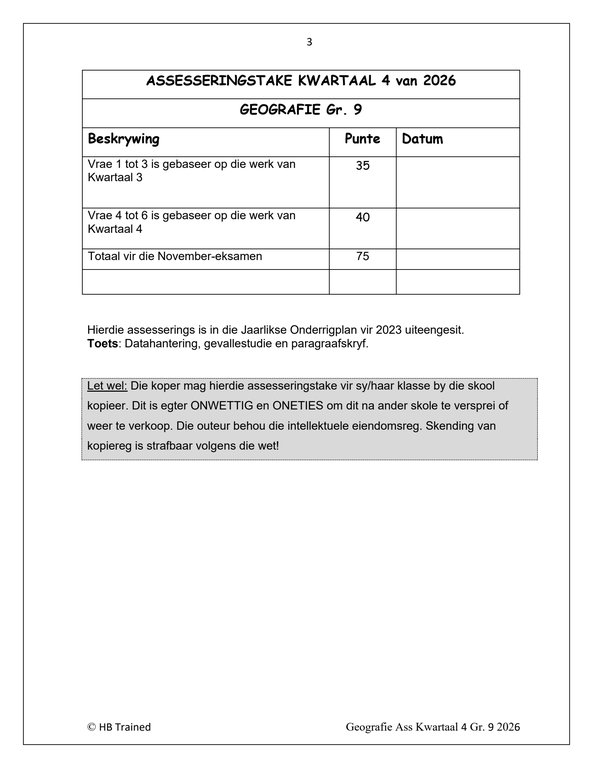 Sosiale Wetenskap Aardrykskunde Gr. 9 Assesseringstaak 2026 Kwartaal 4 - Image 2