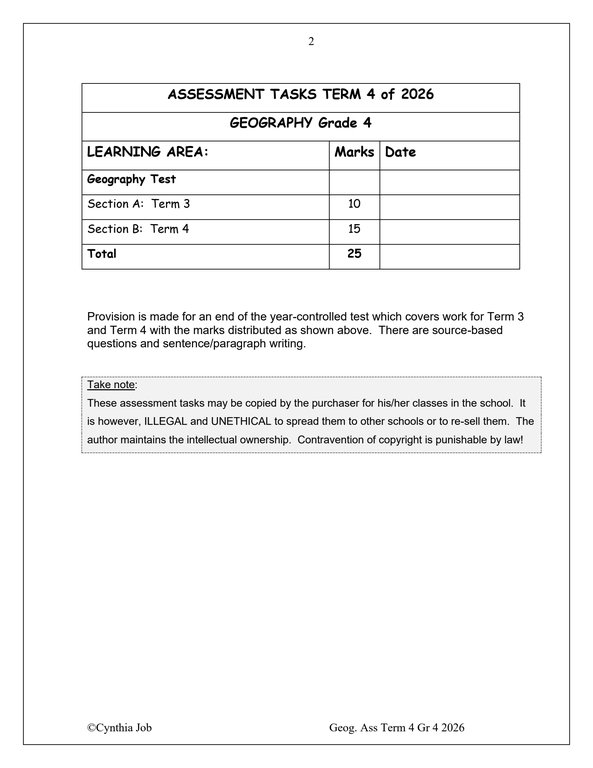 Social Sciences Geography Gr. 4 Assessment Task 2026 Term 4 - Image 2