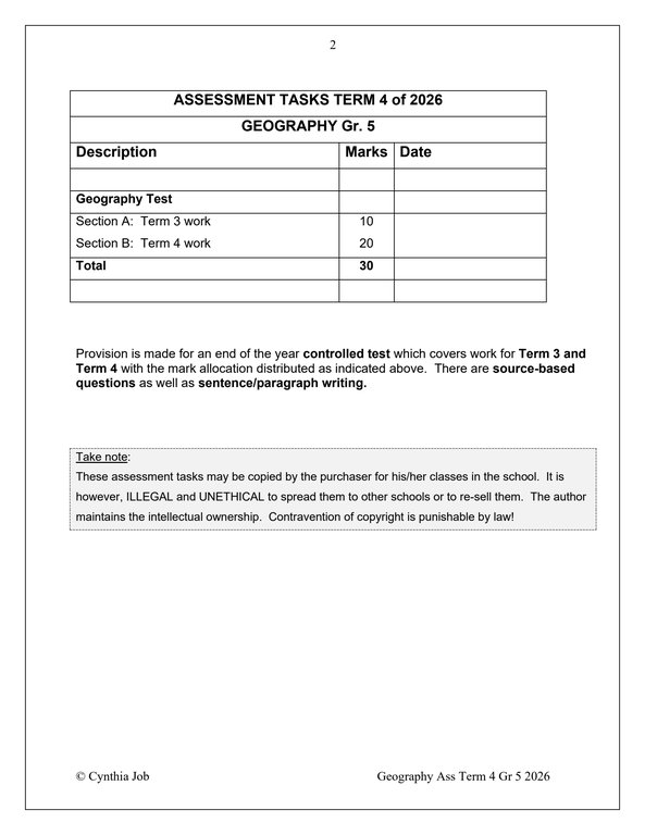 Social Sciences Geography Gr. 5 Assessment Task 2026 Term 4 - Image 2