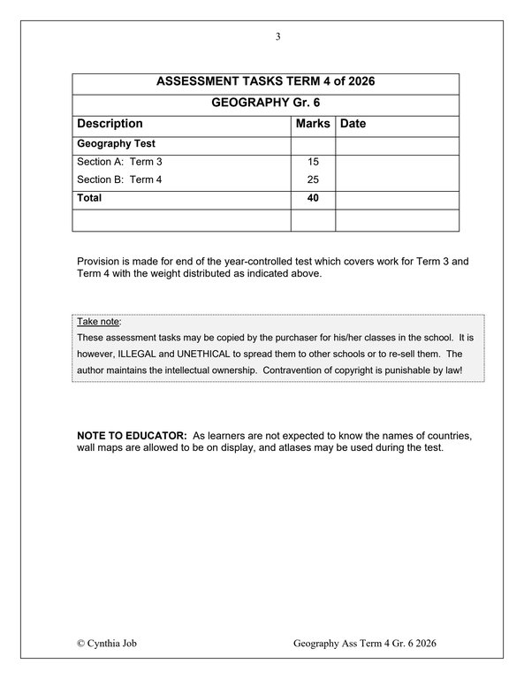 Social Sciences Geography Gr. 6 Assessment Task 2026 Term 4 - Image 2