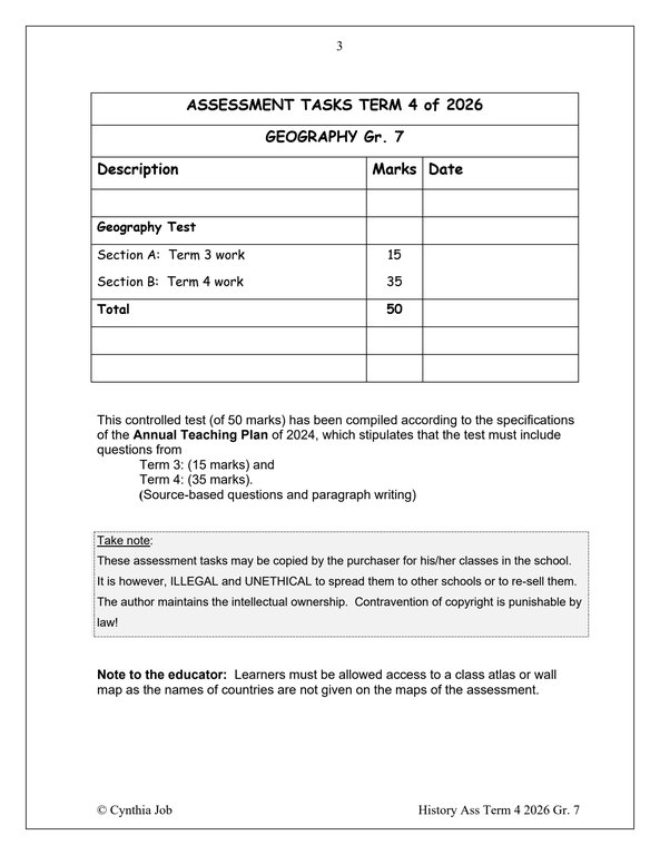 Social Sciences Geography Gr. 7 Assessment Task 2026 Term 4 - Image 2