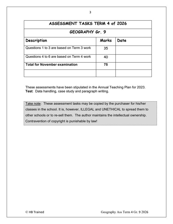 Social Sciences Geography Gr. 9 Assessment Task 2026 Term 4 - Image 2
